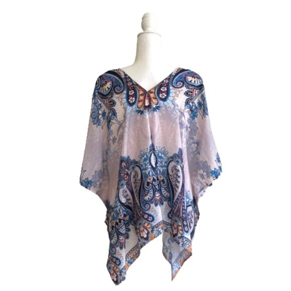 Zac & Rachel Top Poncho Lilac Blue Paisley V-Neck Festival Boho Poncho Small NEW - Picture 5 of 12